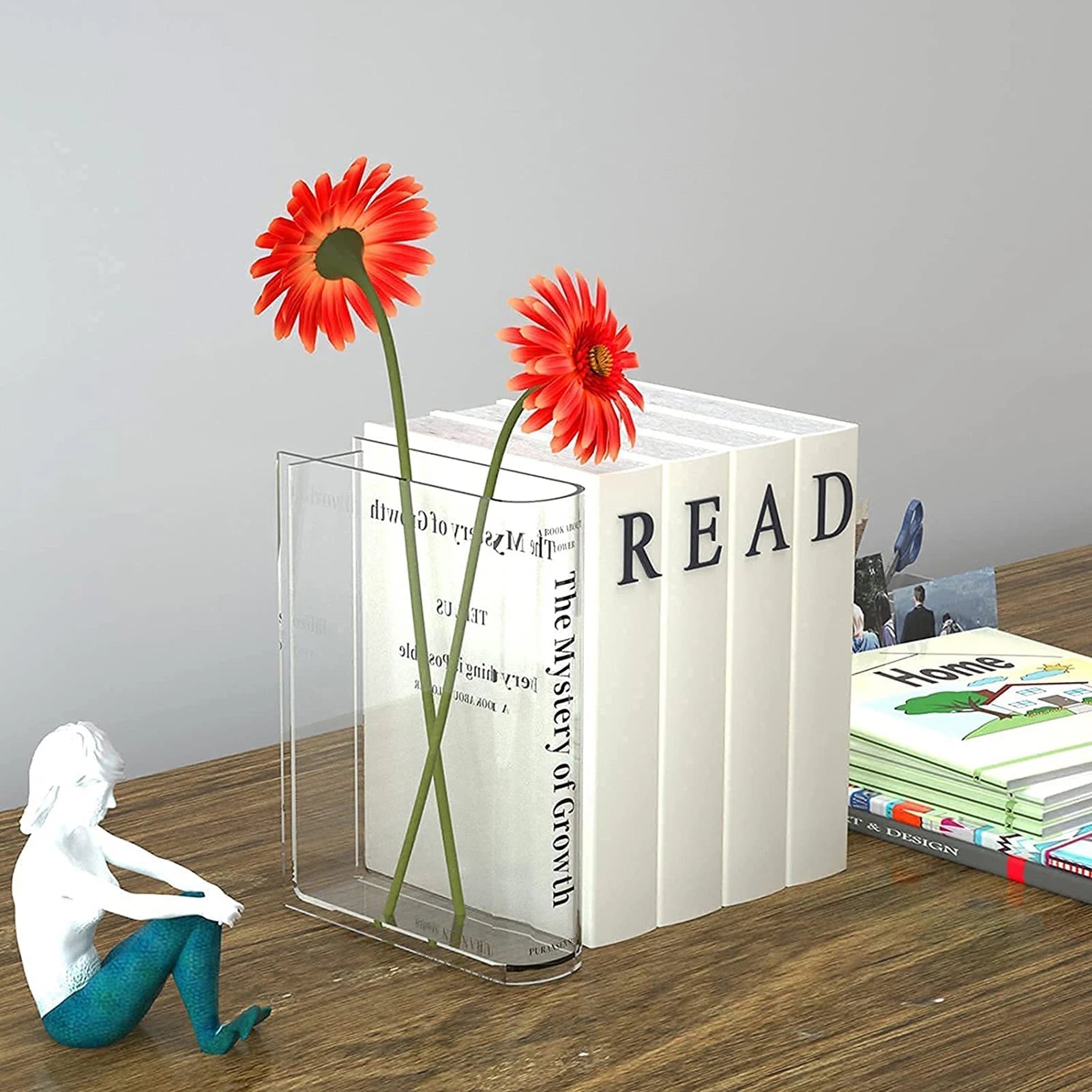 Modern Clear Acrylic Book Vase – Transparent, Creative Flower Vase