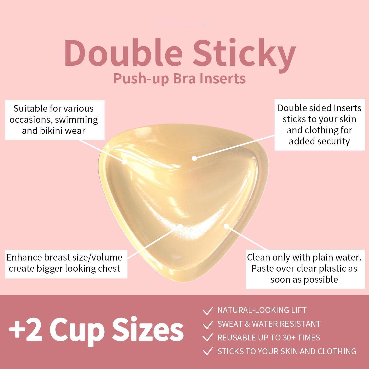 Women’s Invisible Push-Up Bra Inserts | Reusable Adhesive | Deep V Lift