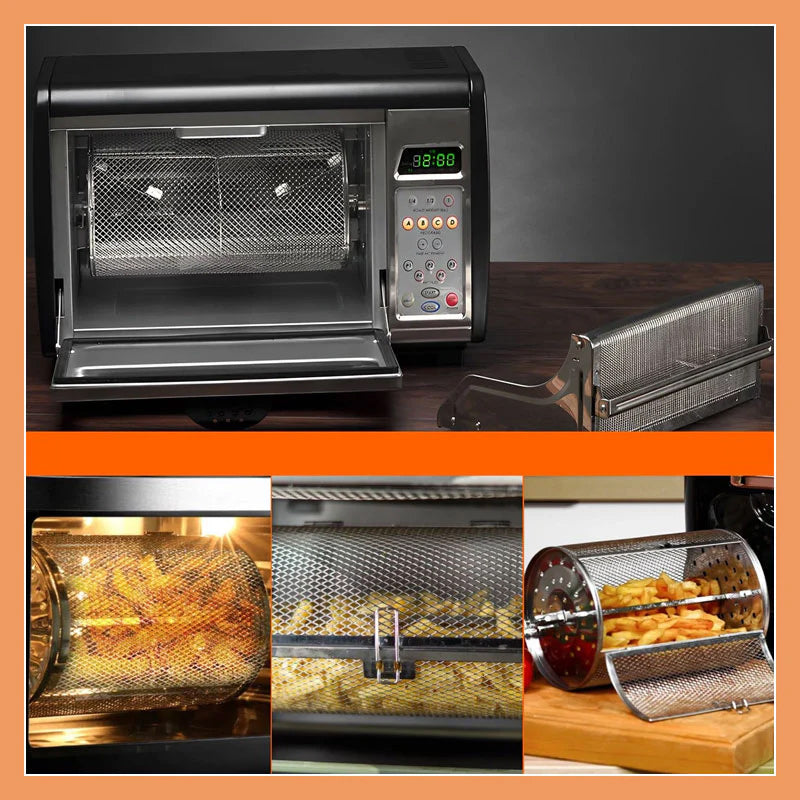 Stainless Steel Rotating Grill Basket | 360° Heat Distribution | Air Fryer Compatible