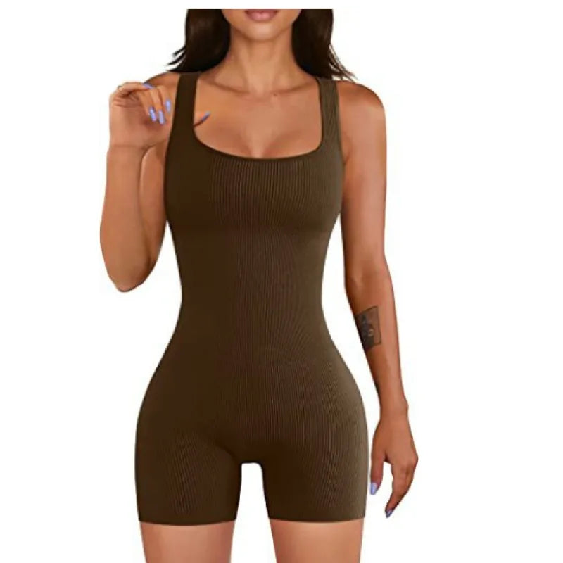 Women’s Romper Jumpsuit | Sleeveless Square Neck | Curve-Enhancing Fit