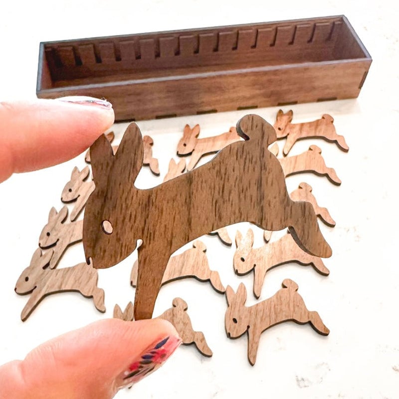 Embroidery Thread Organizer | Wooden Bunny Bobbin Set | 16-Piece | Storage Corral Included