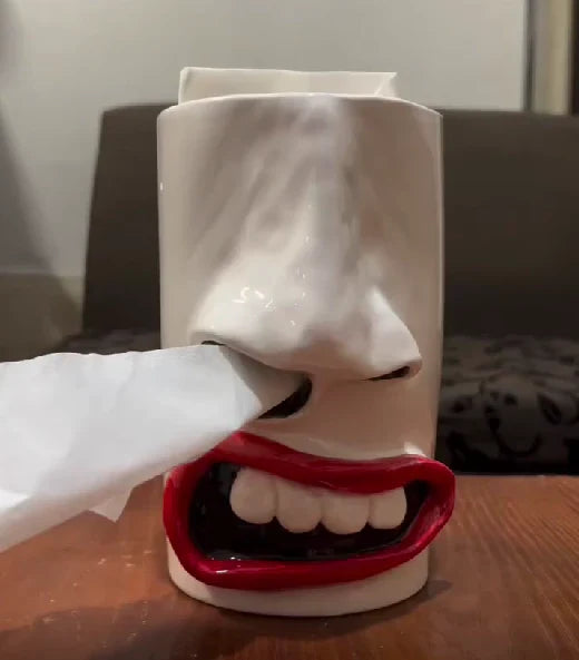 Funny Tissue Box Holder | Handmade Face Design with Nose Dispenser | Quirky Home & Office Decor