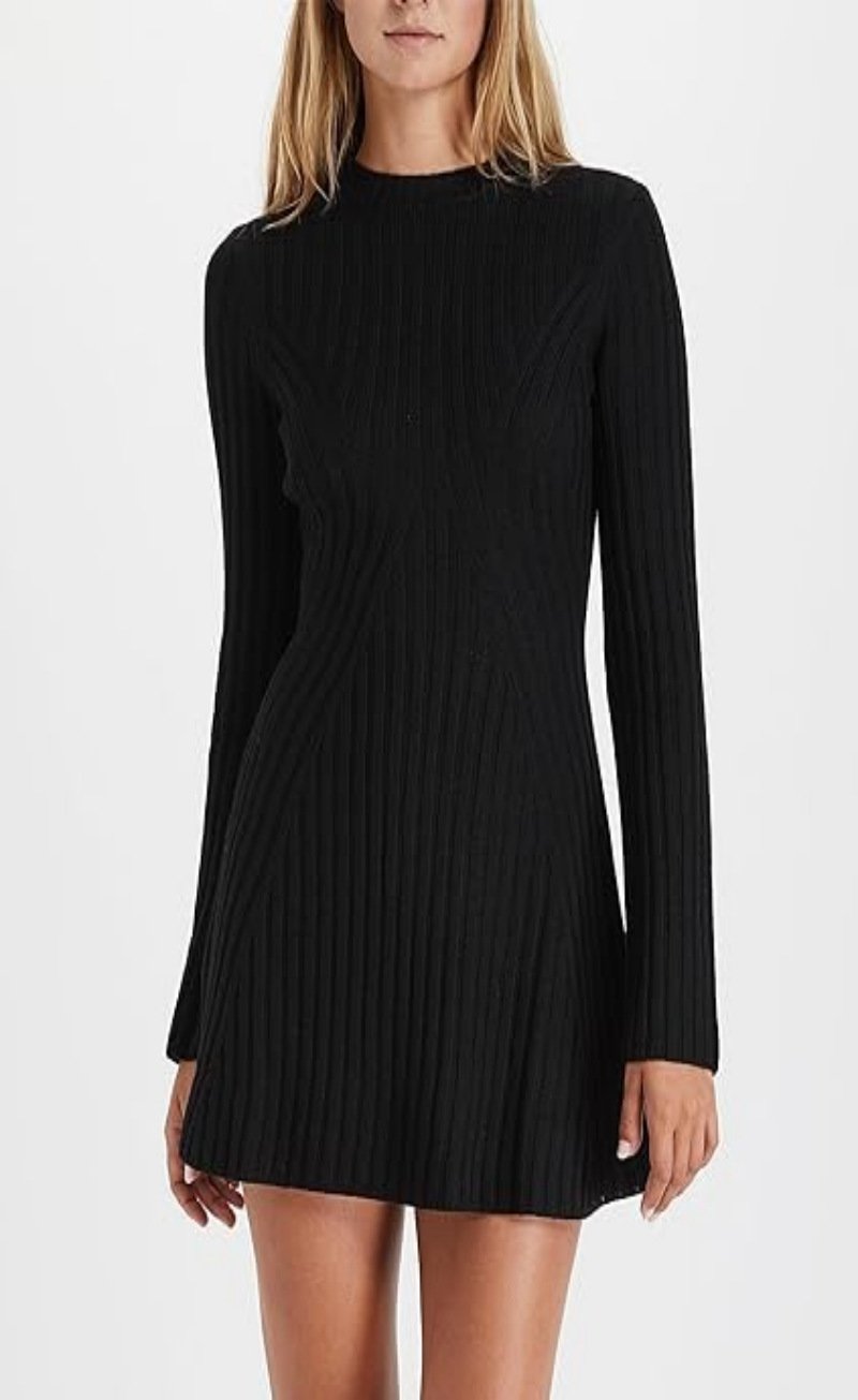 Women’s Rib-Knit Dress | Long Sleeve Slim Fit | Round Neck with Slit Cuffs