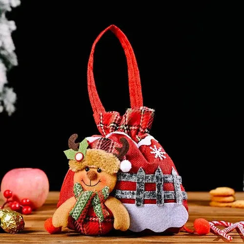 Christmas Gift Bags | Reusable Fabric with Drawstring | Santa, Snowman & Reindeer Patterns | 2 Sizes