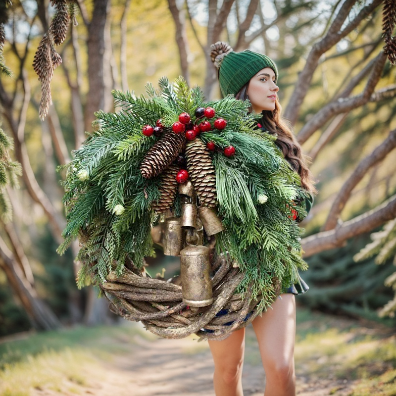 Christmas Wreath | Boho Style | Rustic Vine Base with Pinecones & Golden Bells