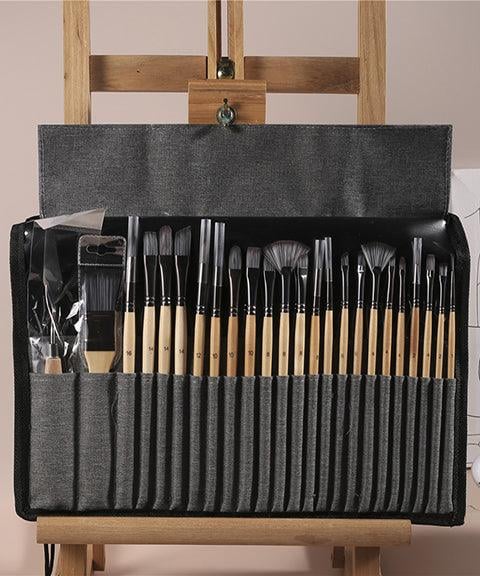 Artist Paint Brush Set | 24 Nylon Brushes with 7 Shapes & Palette Knife | Acrylic, Oil & Watercolor