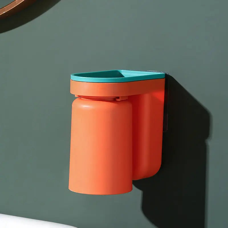 Toothbrush Holder with Cup | Wall-Mounted | Self-Adhesive | ABS Plastic | 11.5×7×12.5cm
