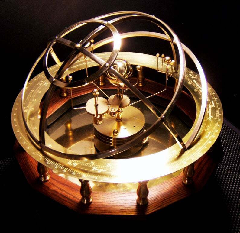 Solar System Model | Brass Gear Mechanism with 9 Planets & 28 Moons | Oak & Stone Educational Display