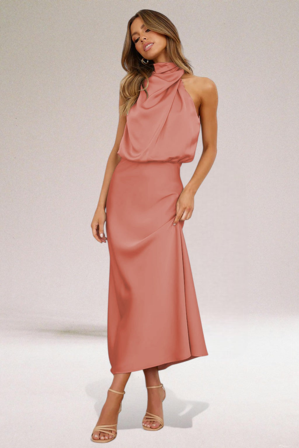 Aveline – Elegant Satin Halter Maxi Dress for Women