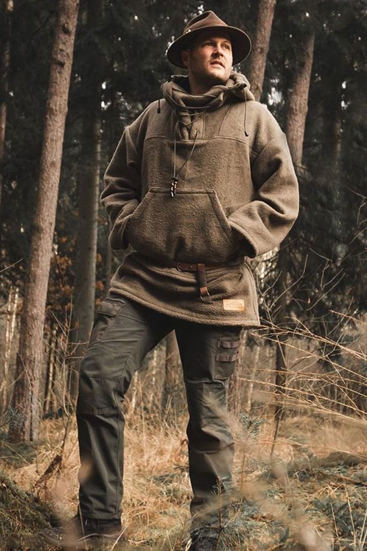 Men’s Wool Outdoor Jacket | Storm-Ready Insulated Anorak with Hood & Kangaroo Pocket