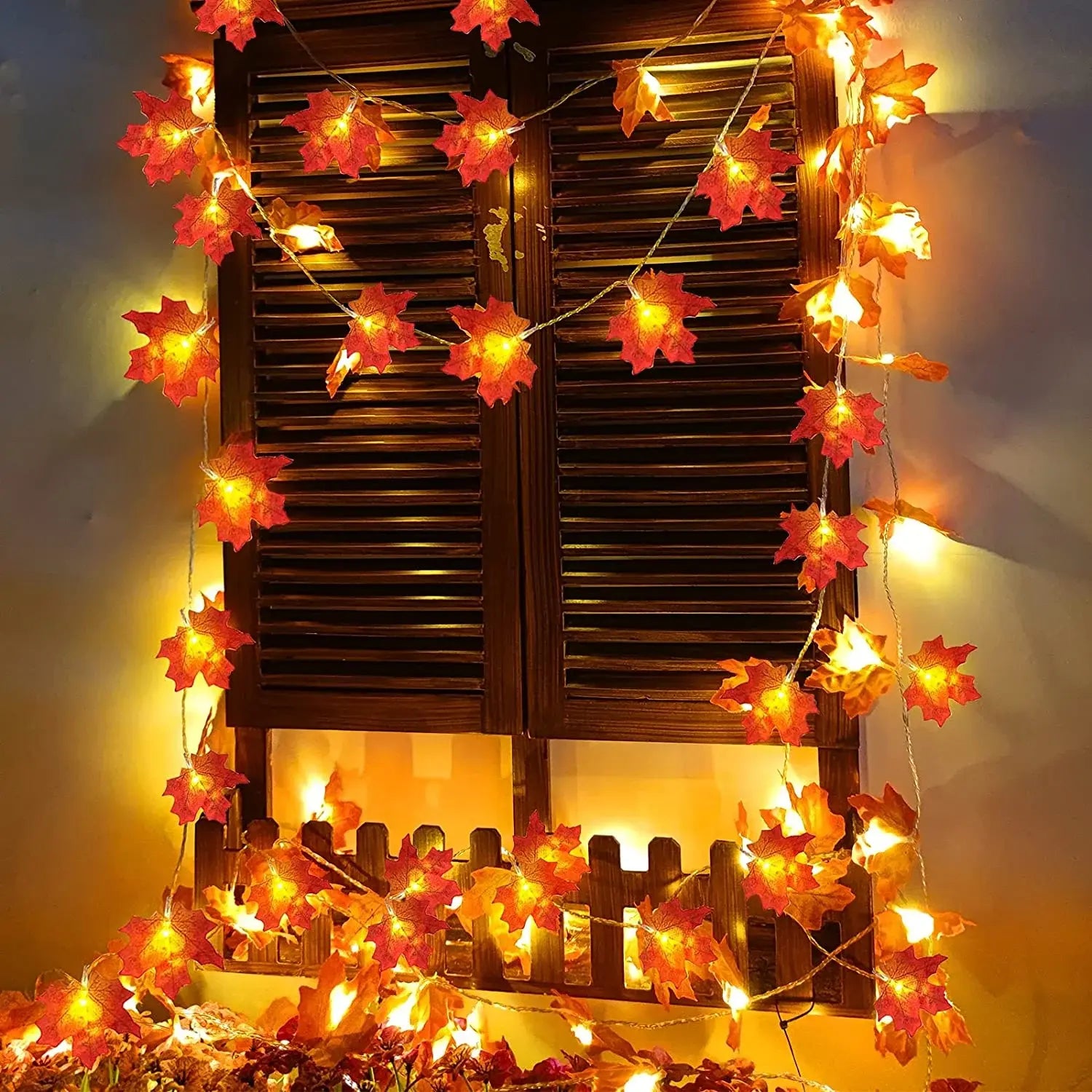 Autumn Maple Leaf String Lights | Warm White LED Garland | Battery or USB Powered