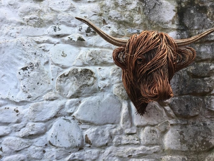 Hand-Woven Wall Art Sculpture | Highland Cattle Design | Rustic Handmade Home Decor | 11.8 × 8.6 in