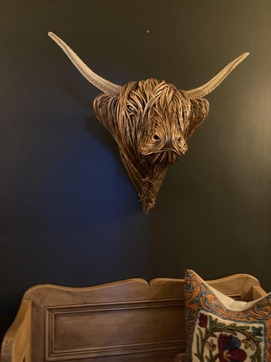 Hand-Woven Wall Art Sculpture | Highland Cattle Design | Rustic Handmade Home Decor | 11.8 × 8.6 in