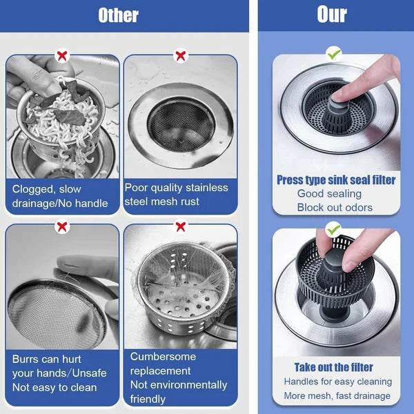Drain Strainer & Stopper | 304 Stainless Steel + ABS | Anti-Clog Basket | Fits Standard Kitchen Sinks