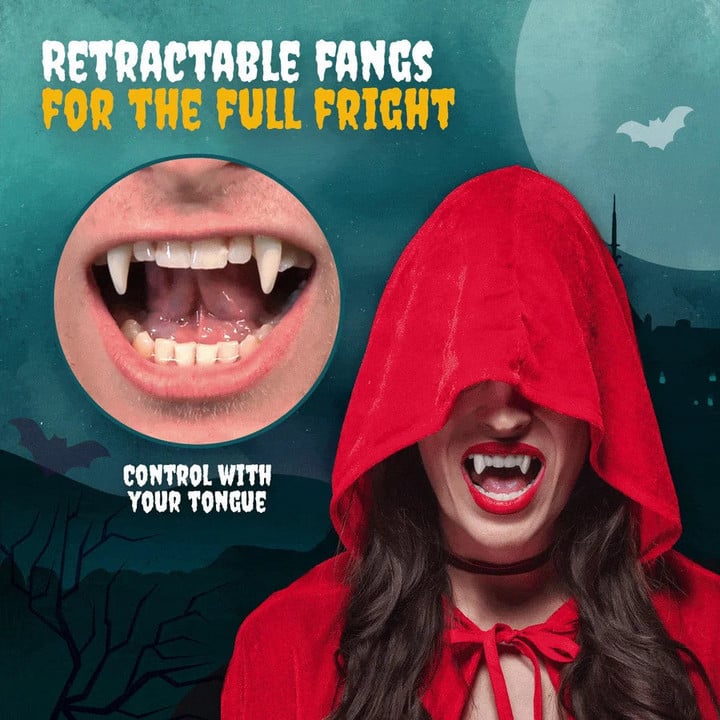 Halloween Vampire Fangs | Retractable Cosplay Denture Props | Realistic Fit for Adults & Kids