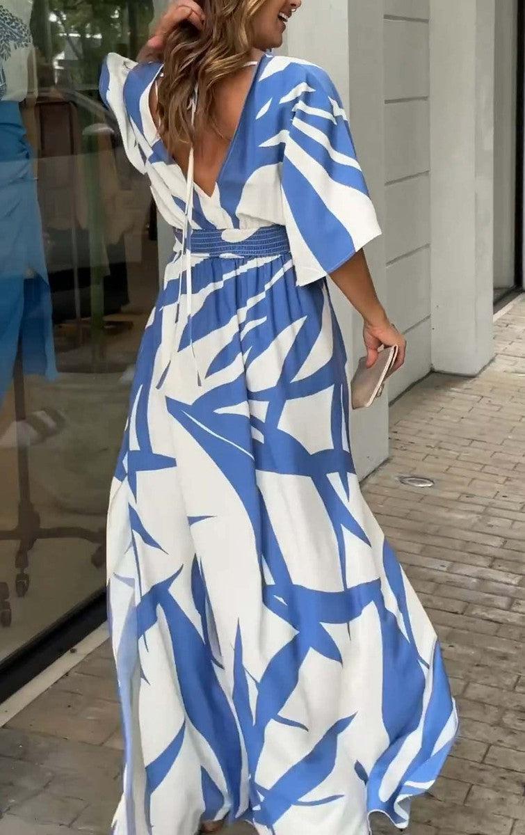 Blue maxi dress with 3/4 sleeves