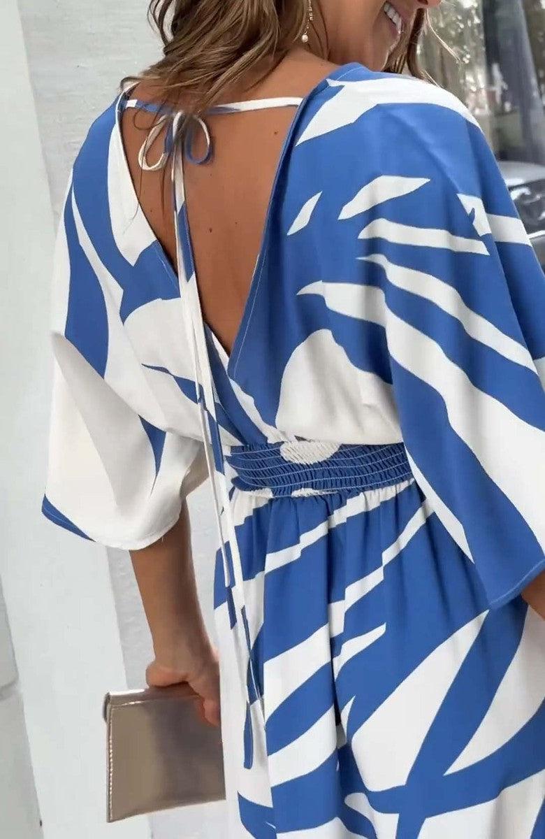 Blue maxi dress with 3/4 sleeves