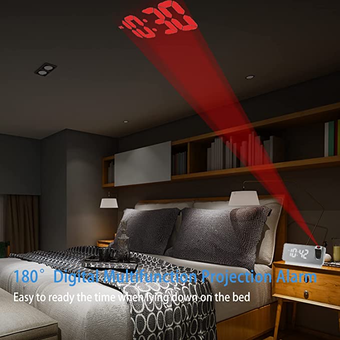 Projection Alarm Clock | LED Display with Mirror Surface | Dual Alarms & Temperature | 19cm