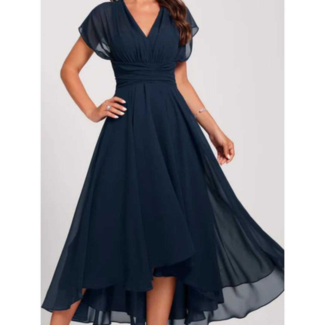 Women's V-Neck Flared Formal Dress | Midi