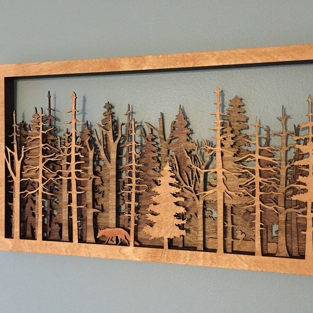 Layered Wooden Wall Art | 7-Layer Laser Cut Forest Scene with Fox | Baltic Birch
