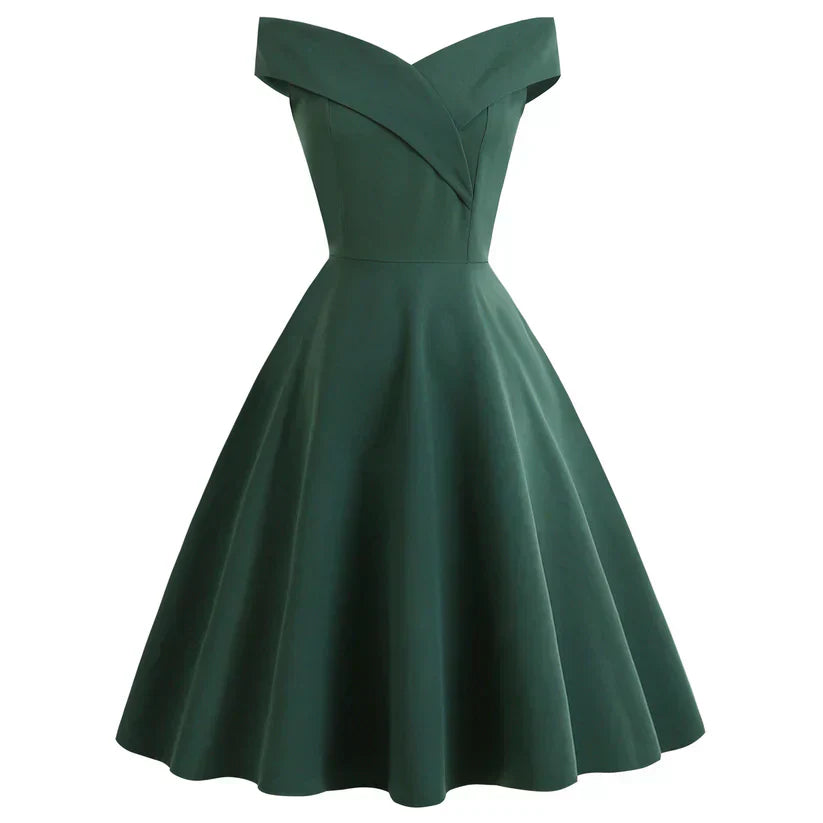 Women's Off-Shoulder Vintage A-Line Dress | Midi
