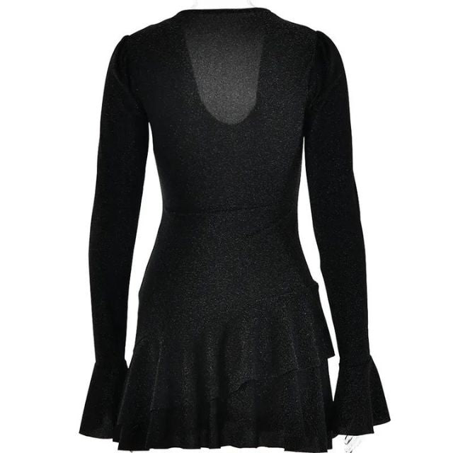 Glitter Mini Dress with Bell Sleeves