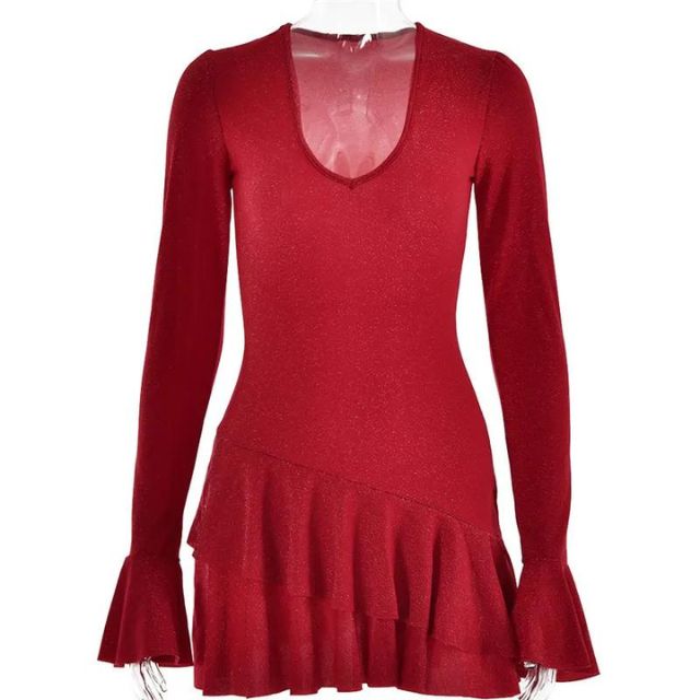 Glitter Mini Dress with Bell Sleeves