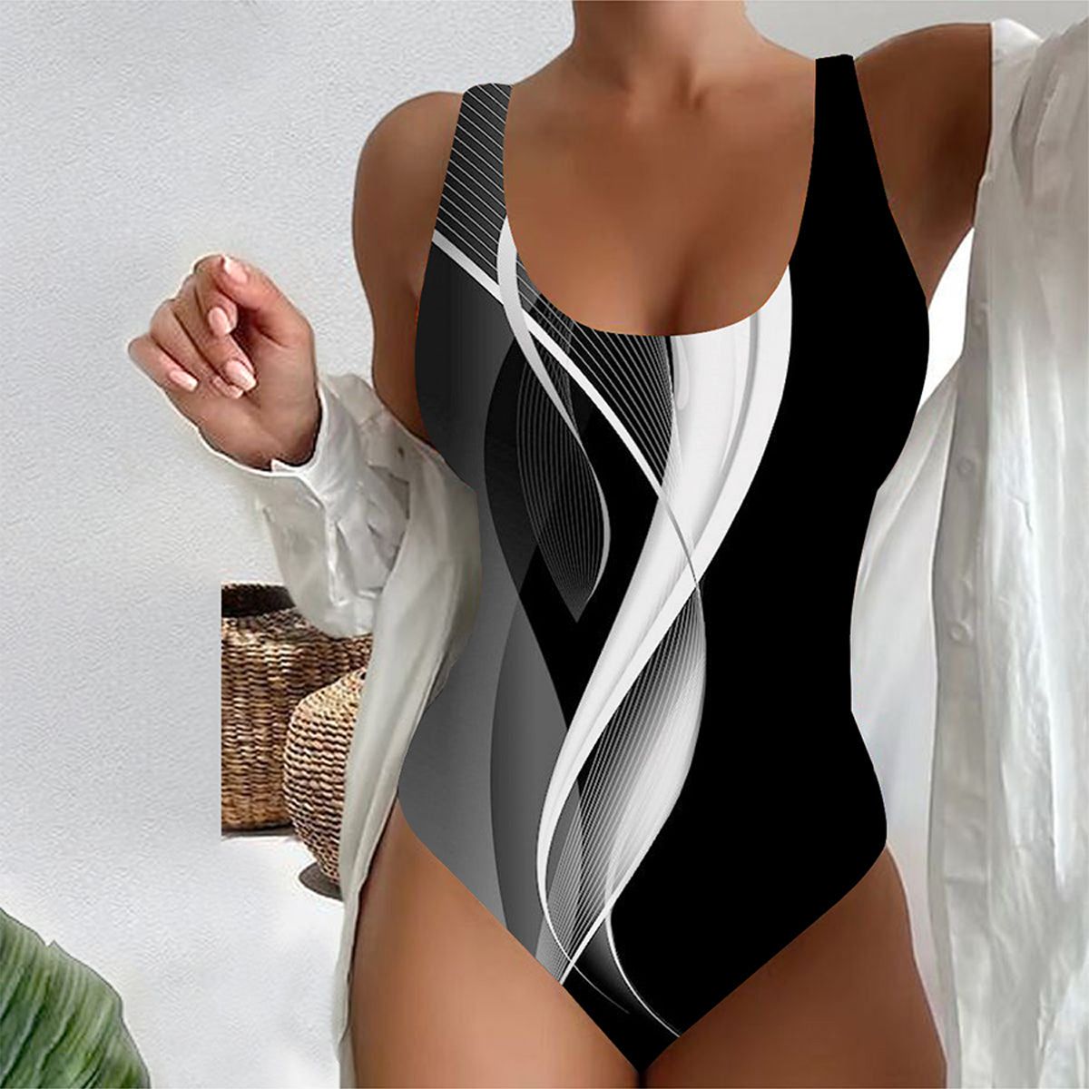Unique sleeveless printed swimwear
