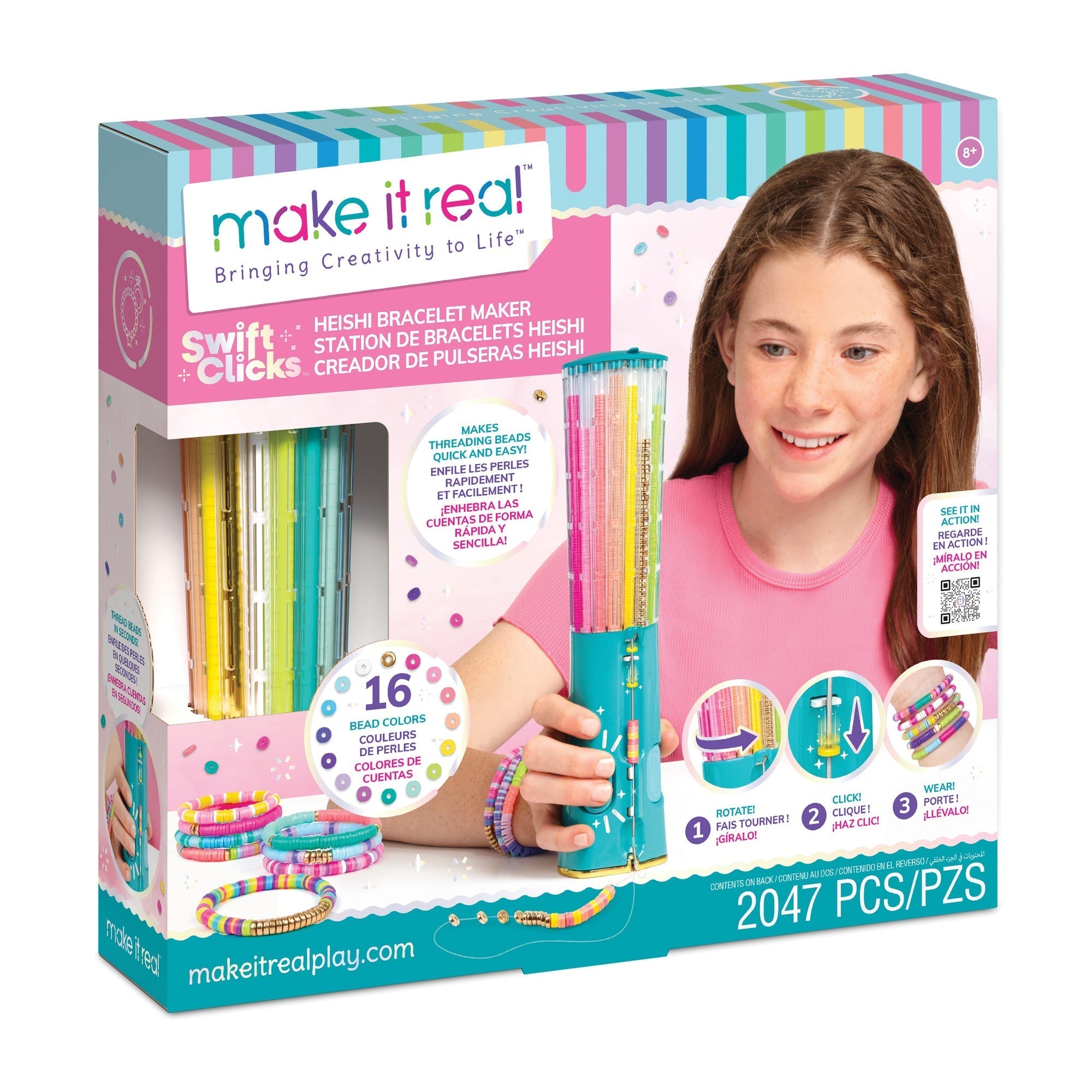 Bracelet Making Kit for Kids | 2000+ Heishi Beads | 16 Colors | Easy Spin & Click Tool