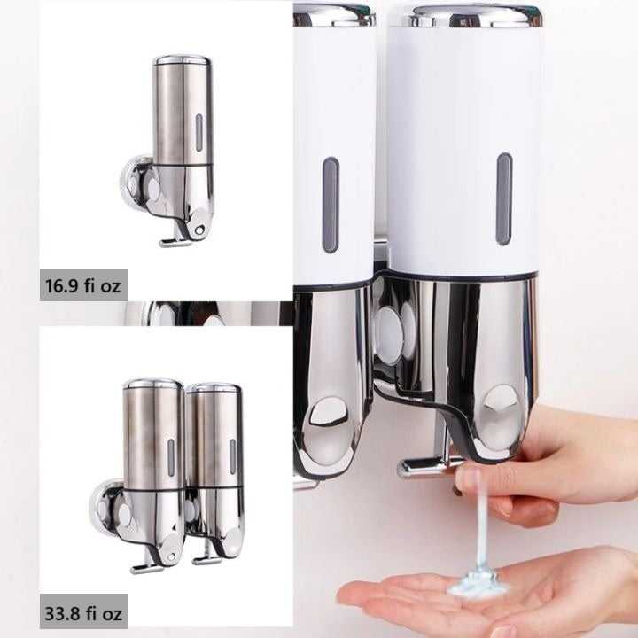 Wall Mounted Soap Dispenser | SudsStation™ Bathroom Organizer | Stainless Steel & ABS | 16.9 fl oz | Set of 1–3