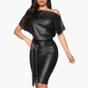 Off-the-shoulder dress made of faux leather