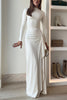 Blanc™ - Maxi dress with long sleeves, draping, and slit for parties
