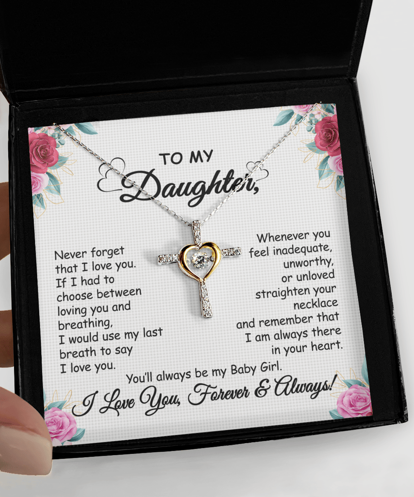 Daughter Necklace Gift | Cross Pendant with Cubic Zirconia | Silver-Plated | 16–18" Chain