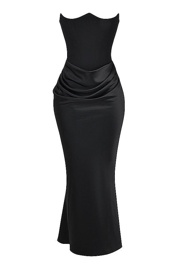 Renata – Off-shoulder Satin Corset Maxi Dress for Women