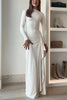 Blanc™ - Maxi dress with long sleeves, draping, and slit for parties