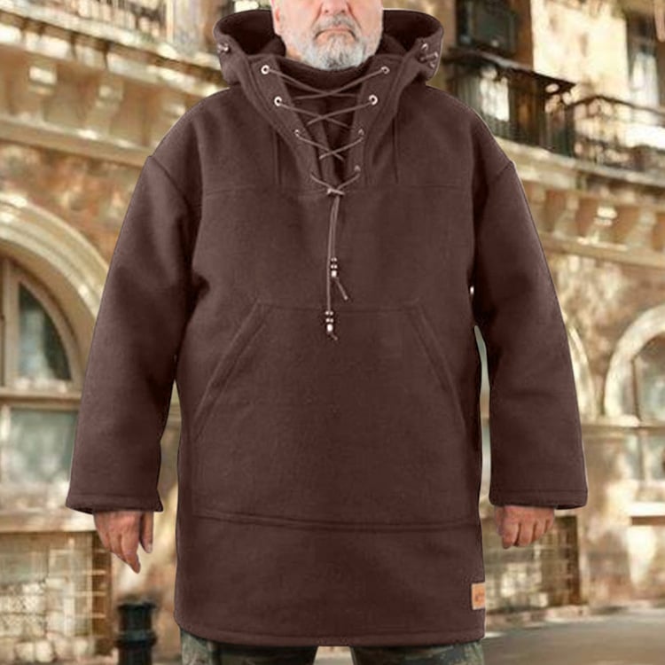 Men’s Wool Outdoor Jacket | Storm-Ready Insulated Anorak with Hood & Kangaroo Pocket