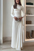 Blanc™ - Maxi dress with long sleeves, draping, and slit for parties