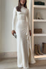 Blanc™ - Maxi dress with long sleeves, draping, and slit for parties
