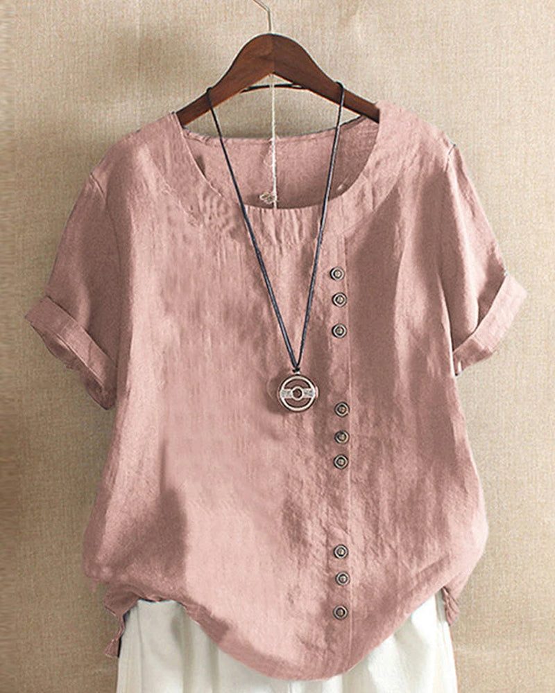 Short-sleeved summer blouse for women | Round neckline