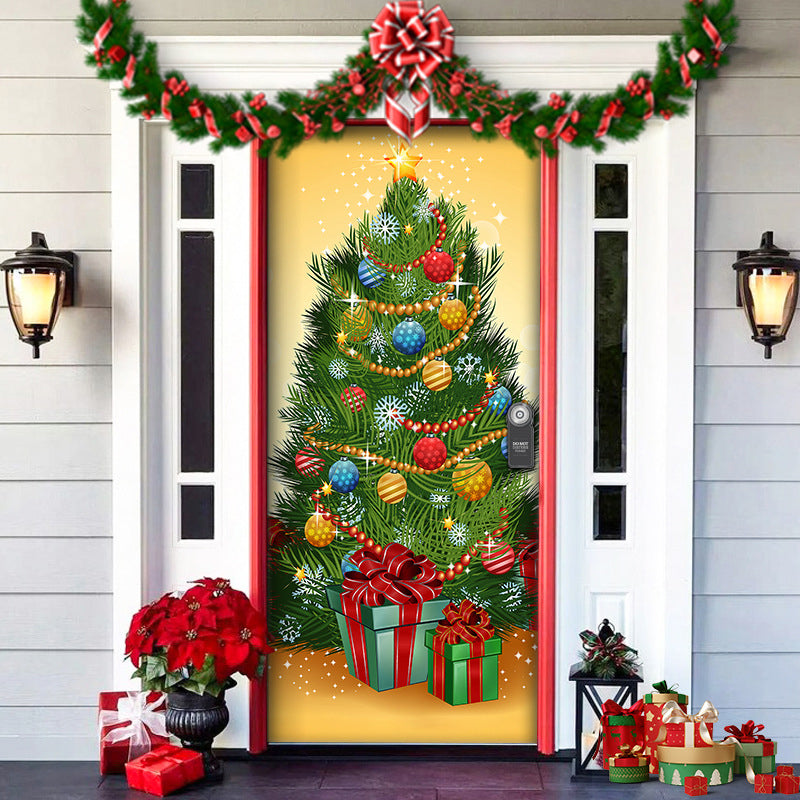 Christmas Door Cover | Fabric Front Door Decoration | Washable & Reusable | 91×203cm