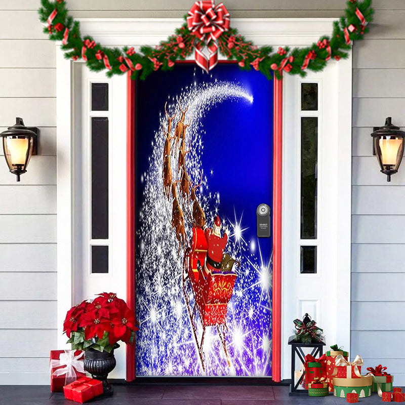 Christmas Door Cover | Fabric Front Door Decoration | Washable & Reusable | 91×203cm