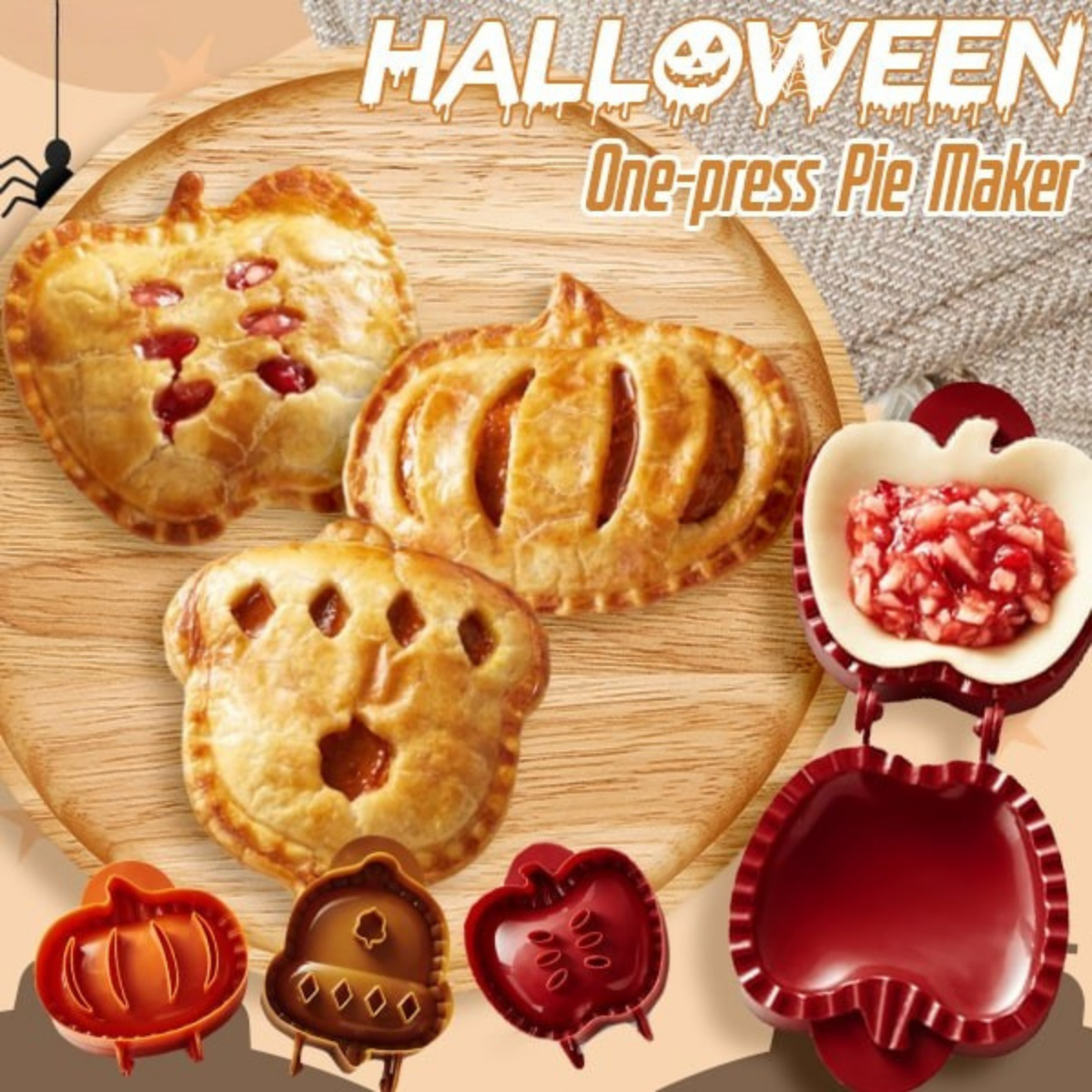 Halloween Pie Press | Pumpkin, Apple & Acorn Shapes | Non-Stick Pastry Cutter & Sealer