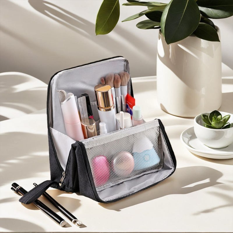 Makeup Organizer Bag | Travel Cosmetic Case with Compartments | Waterproof & Structured Design