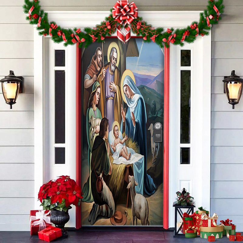 Christmas Door Cover | Fabric Front Door Decoration | Washable & Reusable | 91×203cm
