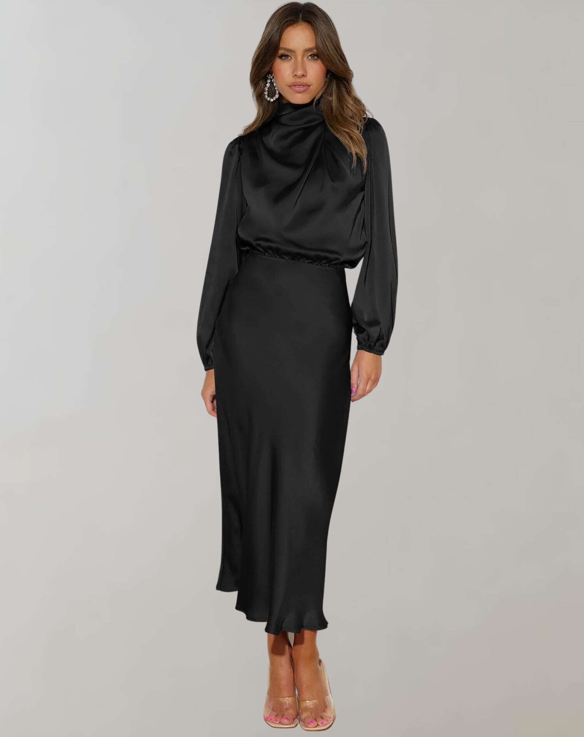 Long Sleeve Satin Dress