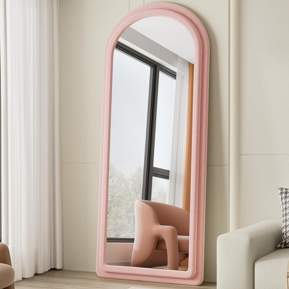 Arched Full-Length Mirror with Flannel Frame