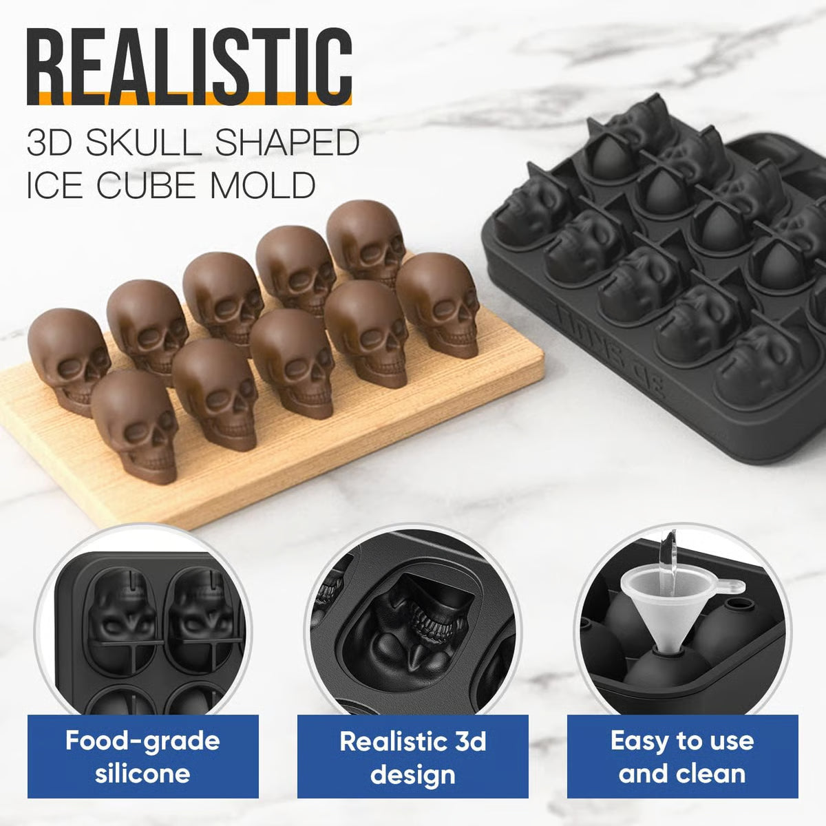 Halloween Skull Ice Mold | 3D Silicone Tray | Food-Grade, Heat-Resistant & Dishwasher Safe