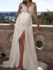 Heidi-Mode Maternity Evening Wedding Dresses, Lace Dresses, Side Slit, Backless, V-Neck, White