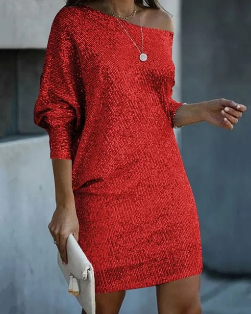 G shiny mini dress with one shoulder
