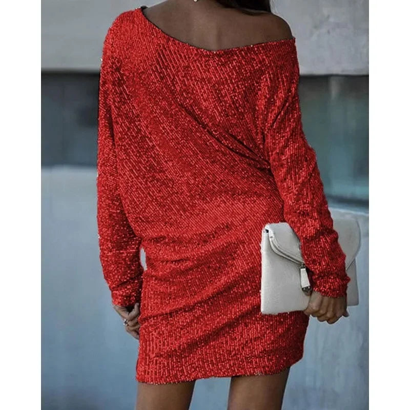 G shiny mini dress with one shoulder